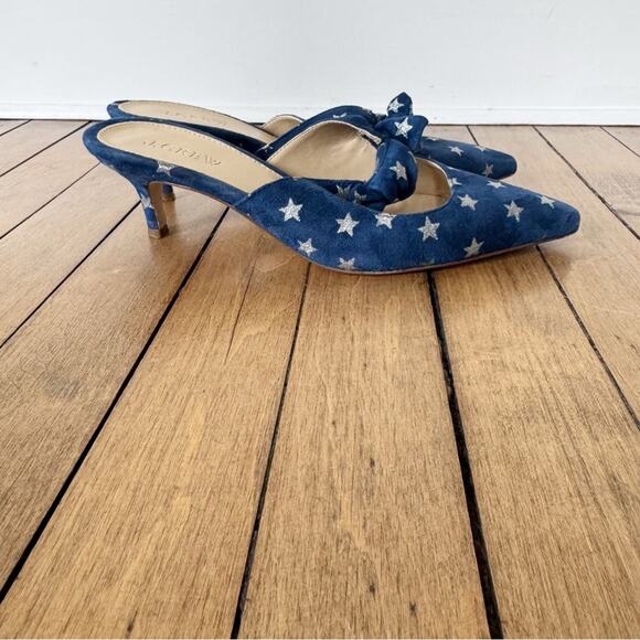 J. Crew Sophia Blue and Silver Starry Suede Kitten Heels Mules 7 americana - Picture 4 of 11